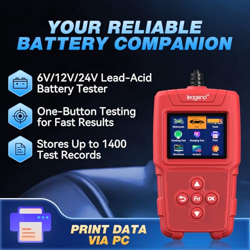 Car Battery Tester 6V/12V/24V with 2100 Test Records & 120s Waveform Save, Battery Load Tester for Cars/Trucks/Motorcycles/Marine Lead-Acid Batteries