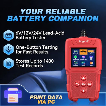 Car Battery Tester 6V/12V/24V with 2100 Test Records & 120s Waveform Save, Battery Load Tester for Cars/Trucks/Motorcycles/Marine Lead-Acid Batteries