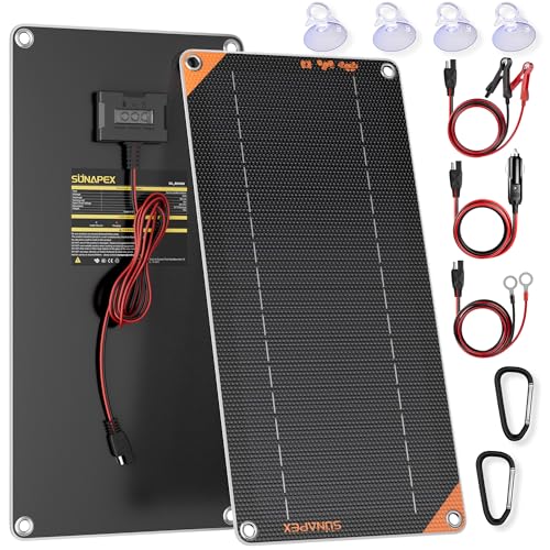 SUNAPEX 10Watt 12V Solar Car Battery Trickle Charger & Maintainer | Waterproof Flexible Solar Panel Kit | Prevents Overcharging with Smart Controller | Fits 12V Batteries for Boats, RVs & More - color: Black, size: 10W Smart