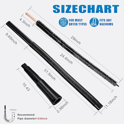 3 Pieces Dryer Vent Cleaner Kit: Vacuum Hose With Brush & Gloves Fits for Vacuums Cleaner, Refrigerator Condenser Coils, Tight Spaces Behind Appliances, Deep Cleaning Tools for Clogged Ducts- Black - color: Black(Complete Kit)