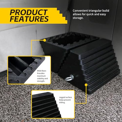 MaxxHaul Rubber Wheel Chock 2 Pack, Large 10" x 8" x 6" Heavy Duty Tire Stop with Non Slip All Weather Grip, Oil Resistant Rubber Block with Steel Eyebolt for Vehicle and Trailer Safety (80681) - size: MaxxHaul 80681- 10" x 8" x 6"