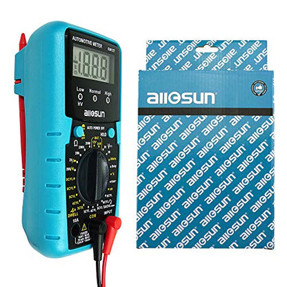 allsun Automotive Multimeter DMM DC Volt Ohm Temp Frequency Diode & Continuity Tester Automotive Diagnosis Tester Test RPM Dwell Angle