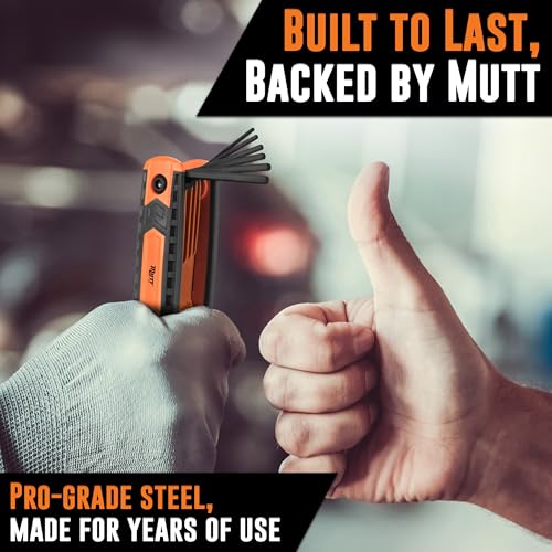 Mutt Tools 17pc Folding Allen Key Set - SAE & Metric Hex Wrench Set with Color-Coding - Compact Allen Wrench Tool for Bikes, DIY, Archery - Keys with Size Markings - style: 17pc Folding Hex Key Set