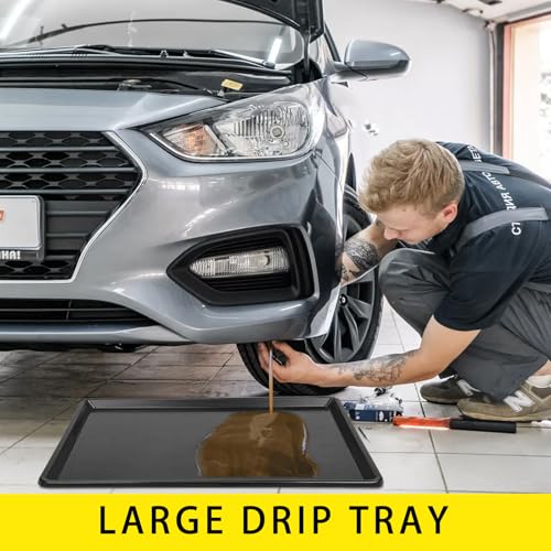 3 Pcs Extra Large Oil Drip Pan, 35.4×24×1.6Inches Oil Drain Pan for Under Car,Plastic Oil Drip Tray for Garage, Fridges, Washing Machines, Cat Litter Box,Keeps Floors Safe & Clean - size: 3 Pack