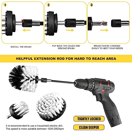 Drill Brush Attachment Kit, 3-Piece Cleaning Set for Bathtubs, Showers, Tiles, Carpets, and More - color: White