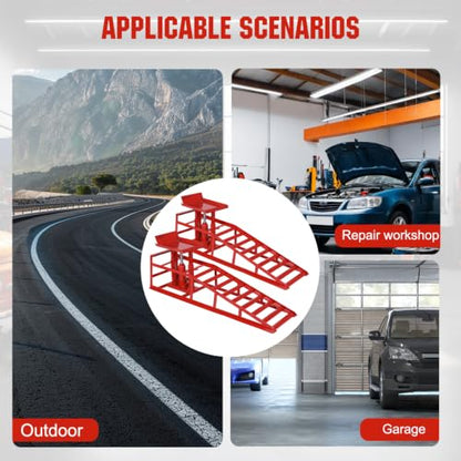 2 Pack Hydraulic Car Ramps, 5 Ton Heavy Duty Steel Lift for SUV, Truck & Low-Profile Cars, Adjustable Height 9"-15", Portable Auto Service Ramps for Oil Changes & Garage Repair