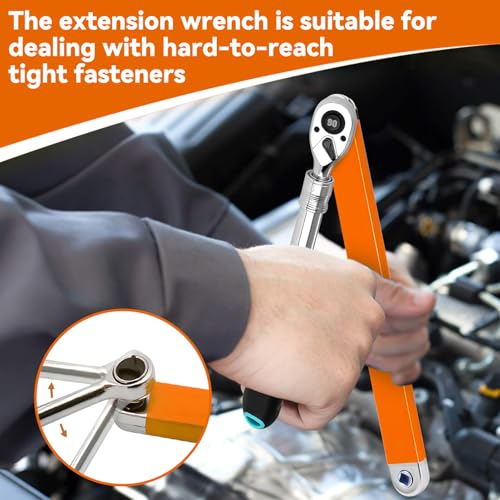 Offset Extension Wrench,15 Inch Impact Ready Socket Wrench Extender Tool Set with 1/2", 1/4" and 3/8" Square Drive Adapters, Zero Degree Ratchet Tool for Car Blue ﻿ (Orange) - color: Orange