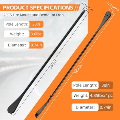 2 Pack 38 Inch & 30 Inch Tire Crowbar Spoon Set, Forged 40Cr Steel Tire Mount & Demount Pry Bars, Heavy Duty Tire Changing Tools for Car Truck SUV Bus Taxi Motorhome - size: 2 Pack 38 "x 30"