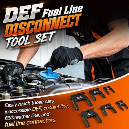 Fuel Line Disconnect Tool Set, 6 PCS DEF Line Removal Tool for Diesel Mechanic, Automotive Fuel Disconnect Tools for Fuel, Coolant, Breather Lines & Quick Disconnect Fittings