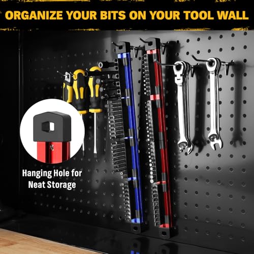 ELEAD 2-Piece Magnetic Slidable Drill Bit Holder, 80 Holes Bit Storage with Strong Magnetic Rail, Screwdriver Drill Bit Organizer for Your Specialty(Bits Not Included) - style: 2 Drill Bit Holder with Magnetic Rail