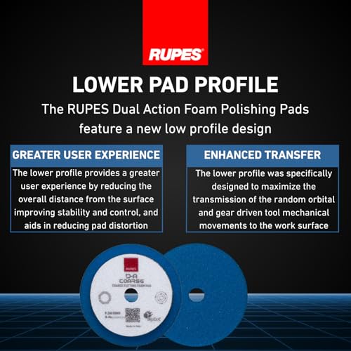 RUPES 9.DA100H Pack of 12 Blue D-A Coarse Cutting Foam Pads 100mm | Compatible with 4" Backing Plate | Ideal for Paint Correction | Mild to Severe Defect Removal - size: Coarse 100mm, style: Pack of 12