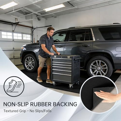 7'4"x17' Oversized Garage Floor Mat - Oil & Fluid Absorbent, Leak-Proof Rubber Backing, Heavy Duty All-Weather Protector for Car Sedan SUV Trucks & RVs, Trimmable Non-Slip - size: 7'4"x17'