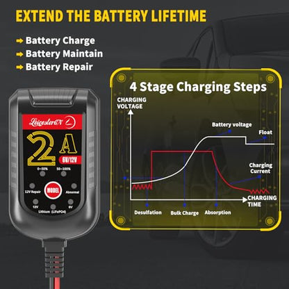 4 Pack Battery Charger 2A 6V 12V, Trickle Charger and Maintainer with Pulse Repair, Automatic Float Charger for Car Motorcycle Boat Lawn Mower ATV RV, 10FT Cable, LiFePO4 Lithium AGM Gel Lead Acid - color: 4 Pack