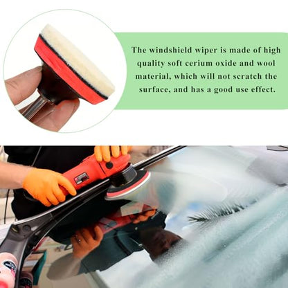Glass Polishing Kit, Car Windscreen Scratch Removal Tool Repair Set with Cerium Oxide Powder, Felt Buffing Pad Wool Polishing Kit for Glass Window Windshield, Car Accessories