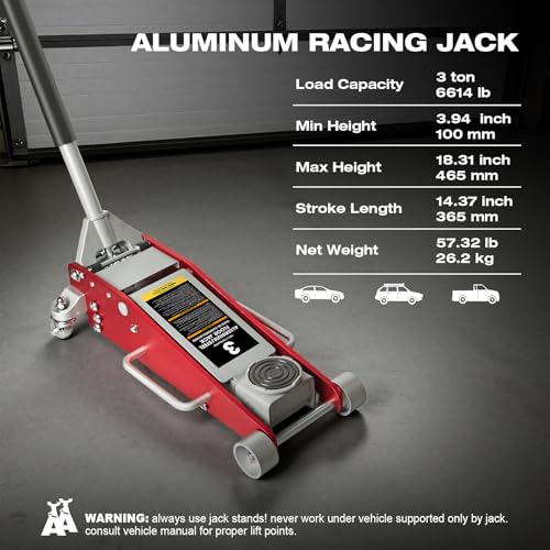 Big RED 3 Ton Low Profile Aluminum/Steel Racing Floor Jack with Dual Piston Quick Lift Pump, 6000 lb Capacity, Lift Range 3.94"-18.31", SUV & Truck Compatible, Red - style: Aluminum/Steel