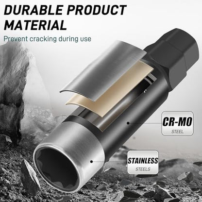 10 Spline Lug Nut Key, for TA20-17/19 10 Point Lug Nut Socket | Compatible with Bimecc 10 Spline Lug Nut Socket, Double Layer Reinforcement, Dual Hex Drive, CR-MO Steel - size: TA20-17/19