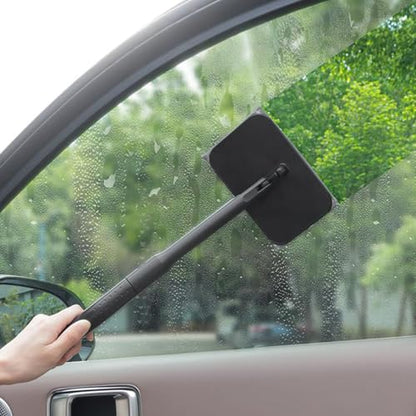 Zpana Car Windshield Cleaning Tool, Vehicle Window Cleaner with Extendable Handle & 4 Washable Microfiber Pads, Automotive Glass Wiper Windscreen Wash Kit, Universal for Vehicles - color: 4 Pads