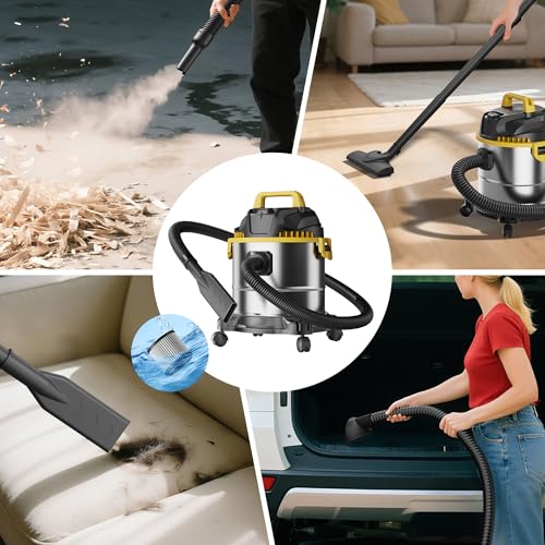 5 Gallon Wet Dry Vacuum Cleaner, Stainless Steel Shop Vacuum with Blower Function, Powerful Suction for Dust, Debris & Liquid, Ideal for Garage, Workshop, Home, Car, Pet Hair & Pool Cleaning