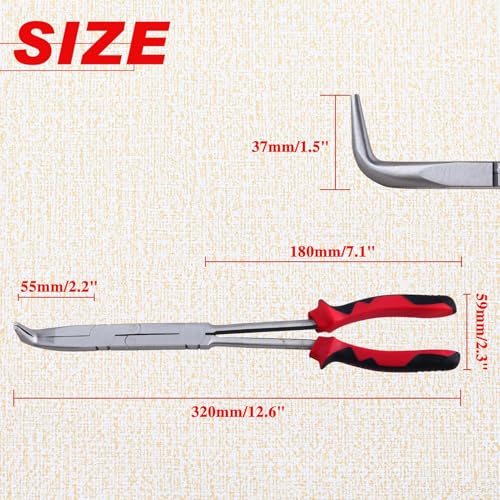 Long Reach 90 Degree Bent Nose Pliers 13-Inch Dual Pivot Double Joint Serrated Jaw Angled Needle Nose Extra Extended for Narrow Spaces and Limited Areas - style: 90 Degree Bent Nose