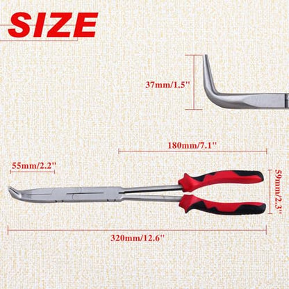 Long Reach 90 Degree Bent Nose Pliers 13-Inch Dual Pivot Double Joint Serrated Jaw Angled Needle Nose Extra Extended for Narrow Spaces and Limited Areas - style: 90 Degree Bent Nose