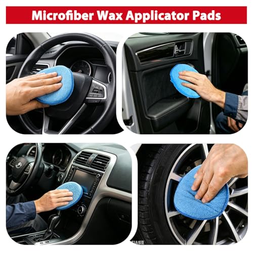 Microfiber Wax Applicator Pads, 5 Inch Round Foam Buffing & Detailing Polishing Pads, Reusable Car Wax Applicator for Car Cleaning, Waxing & Fine Polishing, 12 Pack