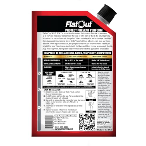 FlatOut Tire Sealant Outdoor Power Equipment Formula - Prevent Flat Tires, Seal Leaks, Contains Kevlar, 32-Ounce Bottle, 4-Pack… - size: 4-Pack (128 oz)