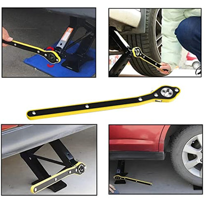 13 Inch Auto Labor-Saving Jack Ratchet Wrench for Scissors Car Jack, 360°Swivel Tire Wheel Jack Lift Speed Handle Repaire Tool for Small Car/Vans/Travel/SUVs,Cross Head with Converter | Scissor Jack Ratchet Wrench with Long Handle Tool Tire Wheel Lug Wren