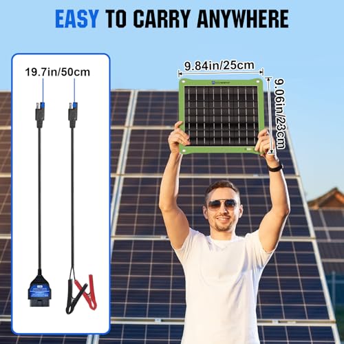 ECO-WORTHY Upgrade 7.5W Solar Car Battery Charger Maintainer 12V Waterproof Solar Panel Portable Solar Trickle Charger for Car Truck Boat Lawn Mower RV Trailer Tractor Utility Vehicle Battery