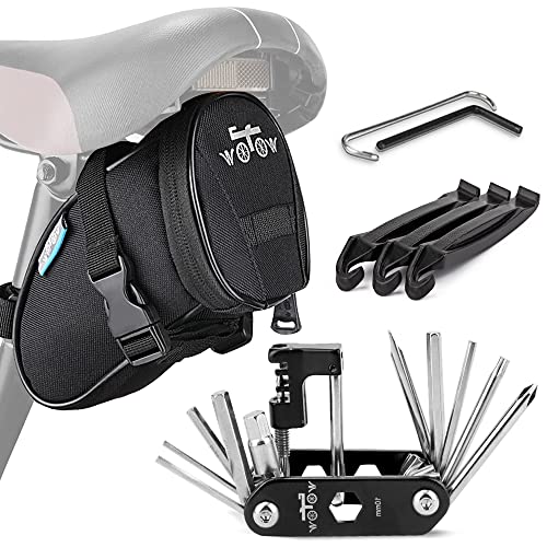 WOTOW Bike Repair Tool Kit & Bike Saddle Bag, 14 in 1 Bike Chain Tool Hex Key Wrench Maintain Accessories Multitool Set with Portable Under Seat Bag for Road Mountain Commuter Bicycle - style: 14 in 1 Multitool (Black)