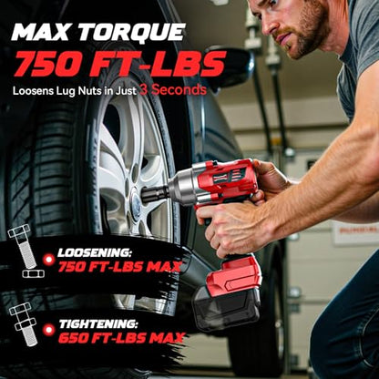 DIYtoolifz Cordless Impact Wrench 1/2" Compatible with Milwaukee 18v Battery, 750 Ft-lbs High Torque Impact Driver with 6Pcs Sockets & Storage Case, Impact Gun with 4-Speed & LED Light(Bare Tool)