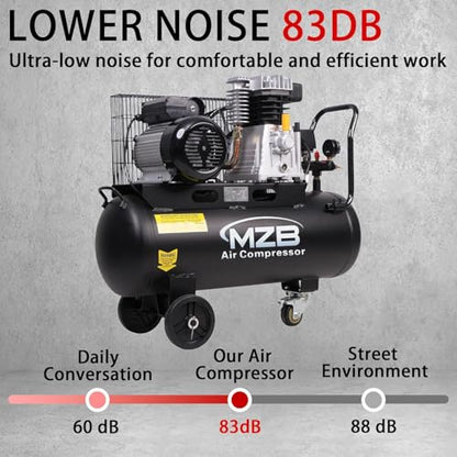 MZB 18.5 Gallon Ultra Quiet Air Compressor 110V/60Hz 11.3CFM 3.0HP, MAX 115PSI Steel Tanks 83dB Noise Level Air Compressor with Wheels - size: 18.5 Gal