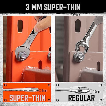 HORUSDY Thin Wrenches Set | SAE | 9-Piece | Including 1/4" - 1" | Bike Wrench Set | Thin Open End Wrench Set with Rolling Pouch - size: SAE 9-Piece