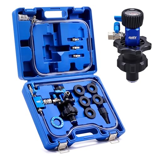 Orion Motor Tech Coolant Vacuum Refill Kit, Cooling System Vacuum Fill Tool with Leak Detector 5 Round Adapters 1 Conical Adapter, Radiator Coolant Fill Kit with Dual-Movement Gauge for Vacuum Leak - color: Blue