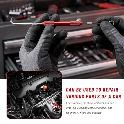 2 PCS Carbon Steel Hook Tool and Pick Set, Precision Double End Hook and Pick Tool Puller Remover, O-Ring Seal Gasket Picks Set Auxiliary Dismantling Fittings for Most Cars (Red) - color: Red