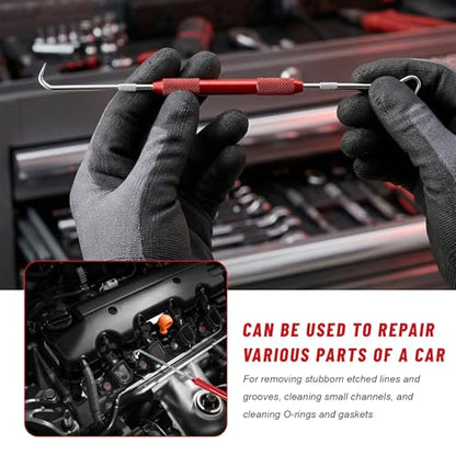 2 PCS Carbon Steel Hook Tool and Pick Set, Precision Double End Hook and Pick Tool Puller Remover, O-Ring Seal Gasket Picks Set Auxiliary Dismantling Fittings for Most Cars (Red) - color: Red