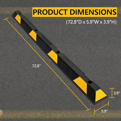 2 Pack 72" Heavy Duty Rubber Parking Curb – 55,000 lb Capacity Wheel Stopper with Reflective Stripes for Garage, Driveway & Truck Parking Protection
