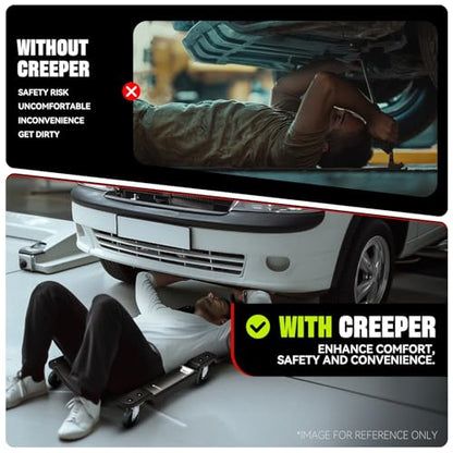 Auto Dynasty 40 Inches Mechanic Creeper, Automotive Garage Repair Low Profile Under Car Rolling Creeper with LED Light and Padded Headrest, Plastic, Black - color: Black, size: 40" L (w/LED Light)