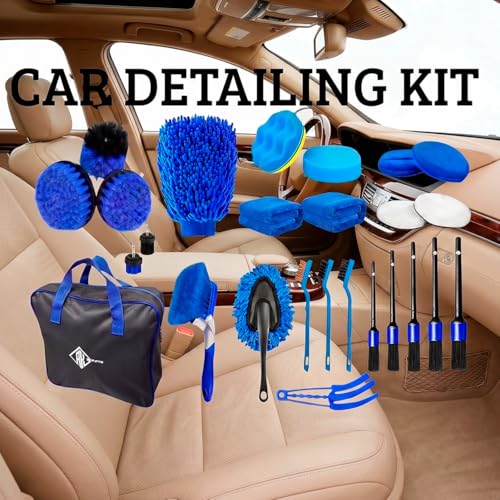 27Pcs Car Detailing Kit, Car Detailing Brush Set, Car Wash Cleaning Kit, Car Detailing Brushes, Professional Car Care Kit for Interior Exterior Wheels, Blue - size: 27