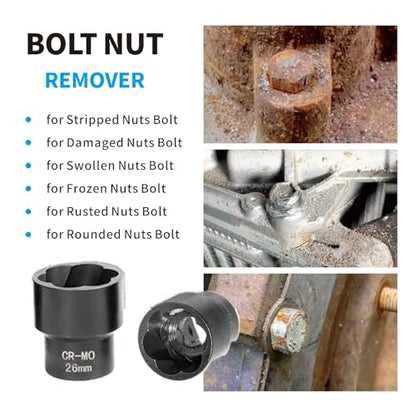22pcs Bolt Nut Extractor Set Impact Lug Nut Removal Extractor Tool | 1/2" and 3/8" Drive Wheel Lock Removal Kit for Extracting Damaged, Stripped Frozen Nuts & Screws Twist Socket Set