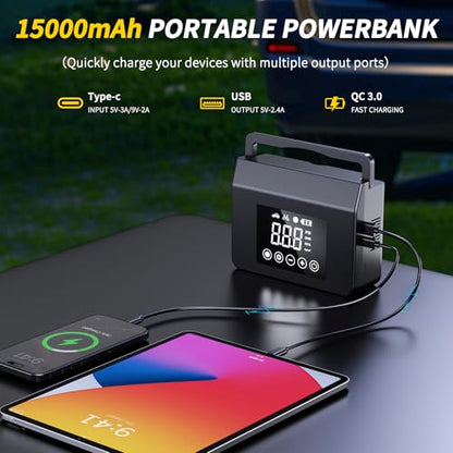 4000A Jump Starter with Air Compressor, 150PSI 12V Smart Portable Car Jump Starter(All Gas/8.0L Diesel), 15000mAh Power Bank & Jumper Cables, LED Light,Type-C Quick Charge