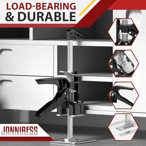 JANNIRESS Labor Saving Arm Jack Handle 2 Pack,15 in Construction,Multifunctional Furniture Jack for Installing Cabinets and Wall Tile Height Adjuster Handheld Lifter Tool, Load 400LBS - color: matte black