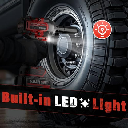 SEYVUM Cordless Impact Wrench, 1/2” Max Torque 900 Ft-lbs / 1200 N.m Powerful Impact Gun, 20V 3500RPM Electric Impact Driver, 2 x 4.0Ah Battery & Fast Charger, 6 Impact Sockets, Carrying Case Included - style: 1200 N.m