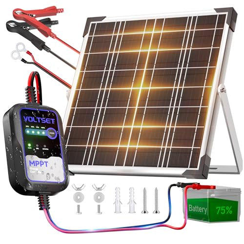 Voltset Solar Panel Kit 20W 12V with MPPT Controller, Solar Battery Trickle Charger Maintainer, Waterproof Solar Panel with Adjustable Mount Bracket for Boat RV Motorcycle Marine - size: 20W PRO