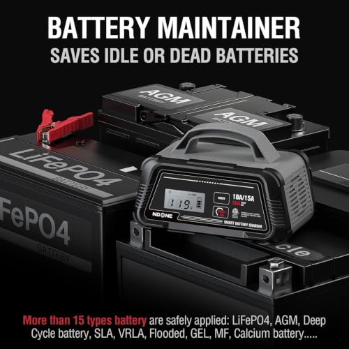 NOONE 10A/15A Smart Battery Charger - 6V/12V Fully Automatic Maintainer | with 50A Engine Start, Auto Repair & Desulfation with Overheat Protection - Compatible with Lead-Acid, AGM, LiFePO4 Batteries