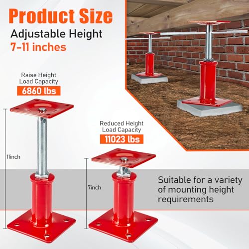 4 Pack House Jacks for Leveling Crawlspace, 7" - 11" Height Range, 11023 lbs Max Load Capacity, House Floor Jacks Post Pole for Leveling - size: 7" - 11" (4 Pack)