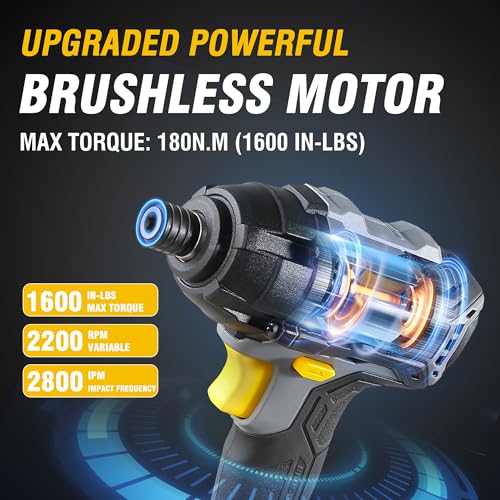 RIDA Cordless Brushless Impact Driver 180N.m, 20V Electric Impact Drill/Driver Set 1/4" All-Metal Hex Chuck,Variable Speed 2.0Ah Battery & Fast Charger, 25 Pcs S2 Bits & Tool Bag for Home DIY Use - style: Cordless Brushless Impact Driver