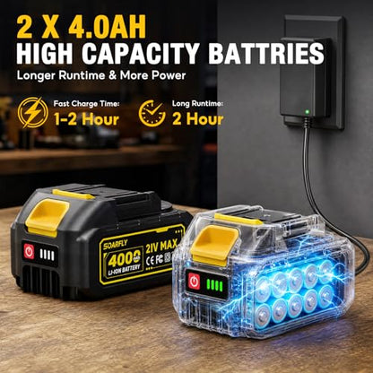 SOARFLY 1/2" Cordless Impact Wrench, 738 Ft-lbs (1000 N.m) High Torque 21V Brushless Electric Impact Gun with 2x 4.0Ah Batteries, Impact Driver with LED Light, 6 Sockets for Home Car/Mower/Truck RV