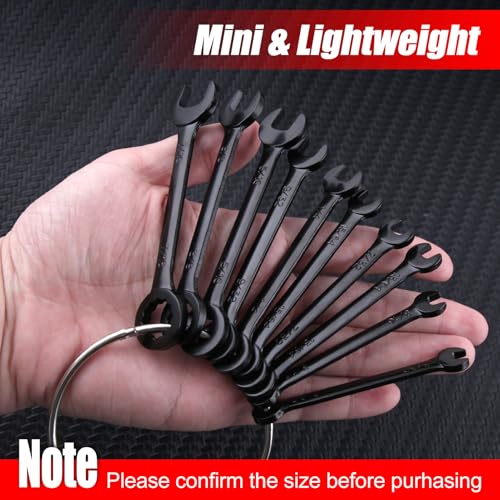Mini Wrench Set SAE 10-Piece Ignition Wrench Set, 5/32"-7/16" Open End and Box End Combination Wrench Kit, Super Thin Small Wrenches with Zipper Bag and Key Ring for Small Fasteners, Black - style: SAE(Black)