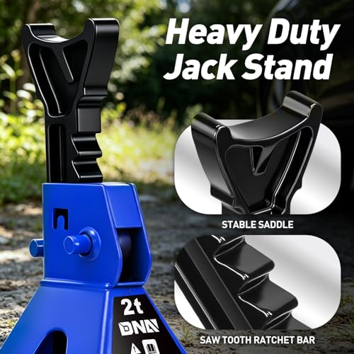 DNA Motoring 1 Pair Jack Stands, 2 Ton (4400 lbs) Capacity Car Lifting Stand, Adjustable Height Car Jack Stands for Cars, Sedans, Small Vehicles, SUV, TOOLS-00681-BL - style: 2 Ton Blue