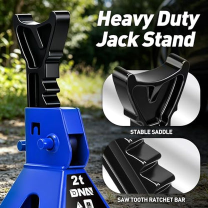 DNA Motoring 1 Pair Jack Stands, 2 Ton (4400 lbs) Capacity Car Lifting Stand, Adjustable Height Car Jack Stands for Cars, Sedans, Small Vehicles, SUV, TOOLS-00681-BL - style: 2 Ton Blue